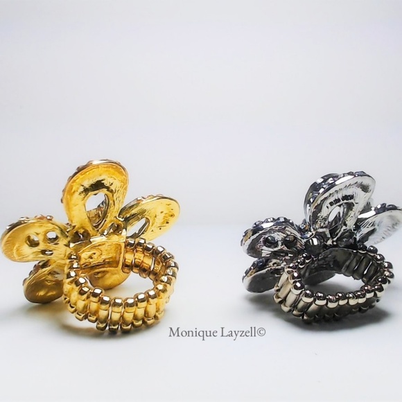 Crystal Flower free size Cocktail Ring Crystal set - Picture 3 of 3